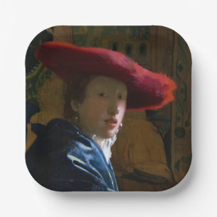 Johannes Vermeer - Girl with a Red Hat Paper Plate