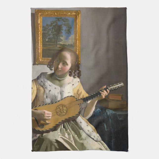 Johannes Vermeer - Guitar Player Tea Towel (Vertical)