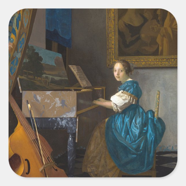 Johannes Vermeer - Lady Seated at a Virginal Square Sticker (Front)