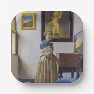 Johannes Vermeer - Lady Standing at a Virginal Paper Plate