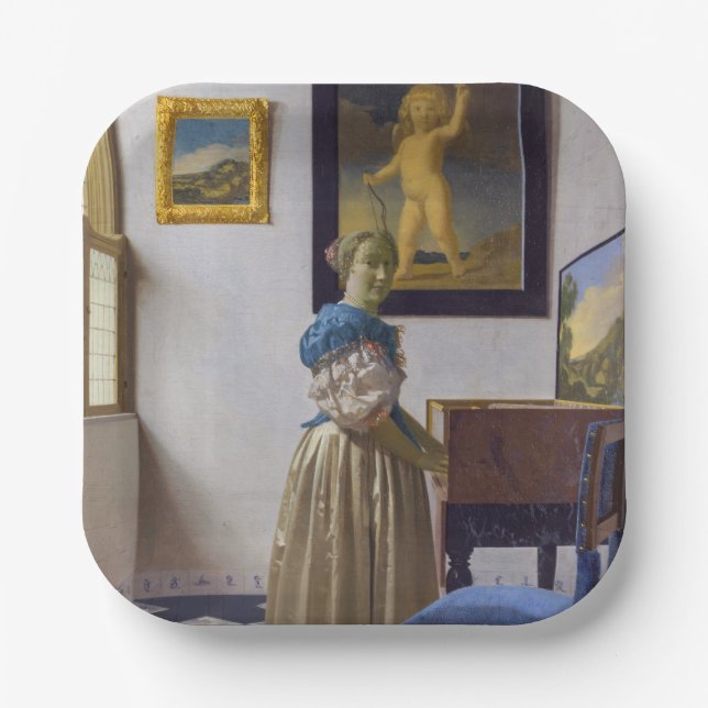 Johannes Vermeer - Lady Standing at a Virginal Paper Plate (Front)