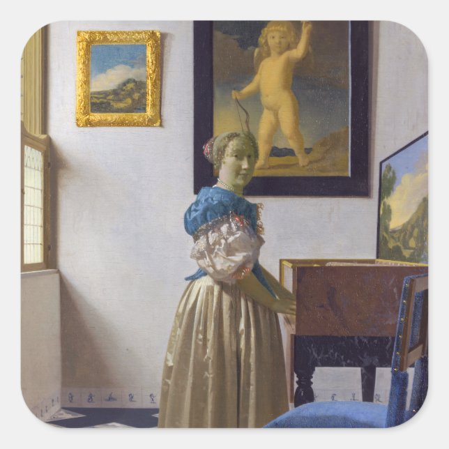 Johannes Vermeer - Lady Standing at a Virginal Square Sticker (Front)