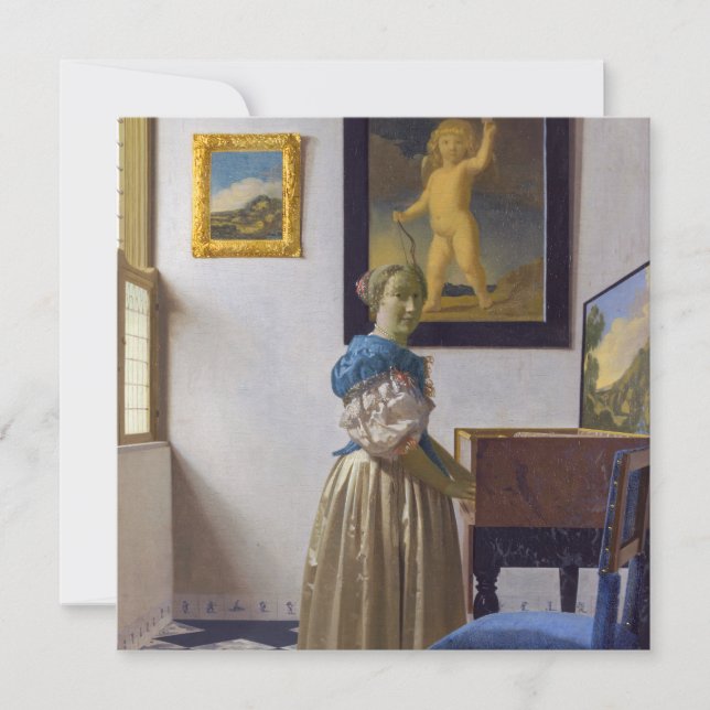 Johannes Vermeer - Lady Standing at a Virginal Thank You Card (Front)