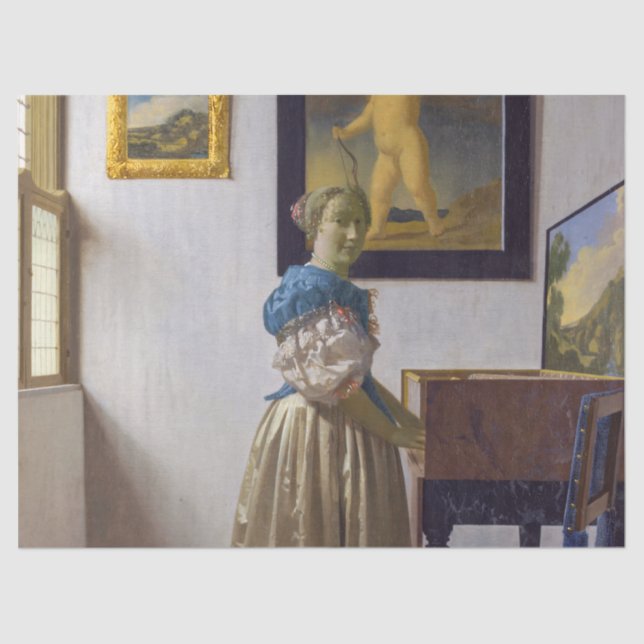 Johannes Vermeer - Lady Standing at a Virginal Tissue Paper (Front)