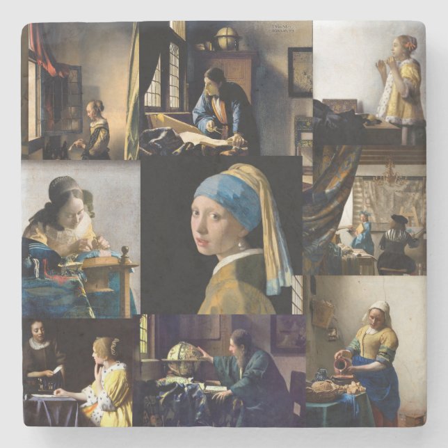 Johannes Vermeer - Masterpieces Patchwork Stone Coaster (Front)
