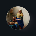 Johannes Vermeer. Milkmaid. Vintage fine art 3 Cm Round Badge<br><div class="desc">Johannes Vermeer "The Milkmaid" button.</div>