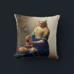 Johannes Vermeer. Milkmaid. Vintage fine art Cushion<br><div class="desc">Johannes Vermeer "The Milkmaid" throw pillow.</div>