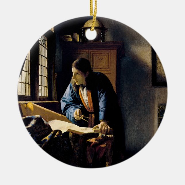 Johannes Vermeer - The Geographer Ceramic Tree Decoration (Front)