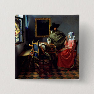 Johannes Vermeer - The Glass of Wine 15 Cm Square Badge
