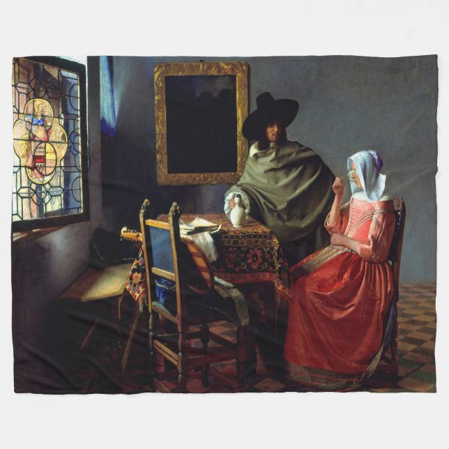 Johannes Vermeer - The Glass of Wine Fleece Blanket (Front (Horizontal))