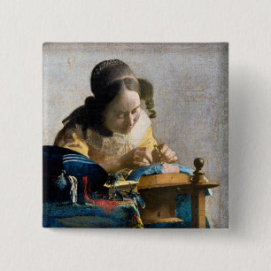 Johannes Vermeer - The Lacemaker 15 Cm Square Badge