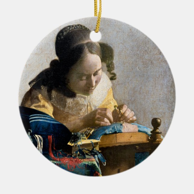 Johannes Vermeer - The Lacemaker Ceramic Tree Decoration (Front)