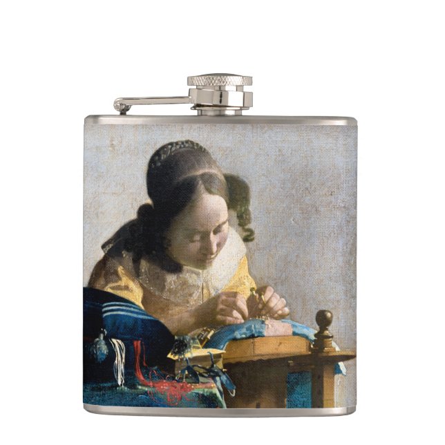 Johannes Vermeer - The Lacemaker Hip Flask (Front)