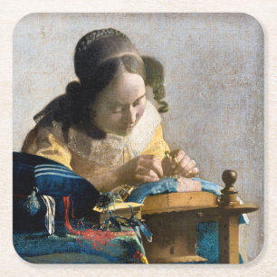 Johannes Vermeer - The Lacemaker Square Paper Coaster