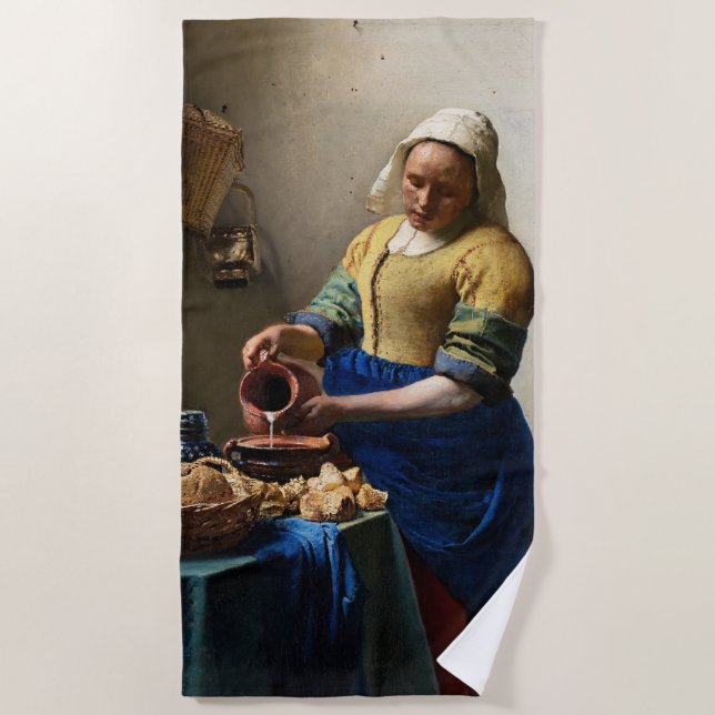 Johannes Vermeer - The Milkmaid Beach Towel (Front)