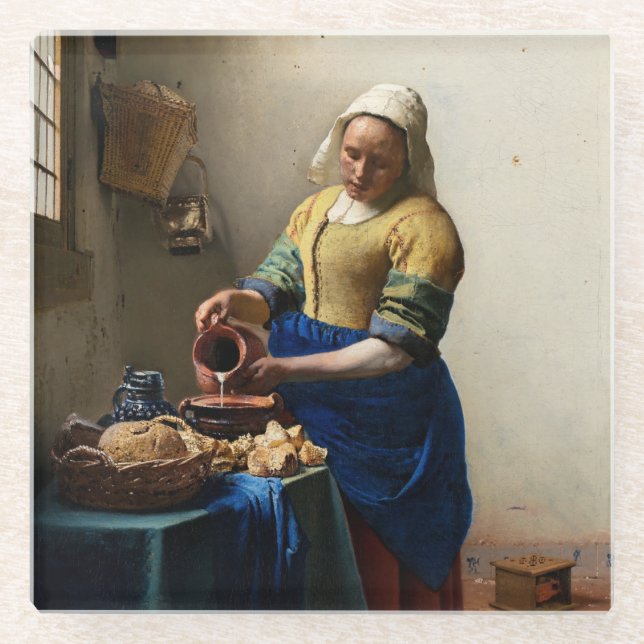Johannes Vermeer - The Milkmaid Glass Coaster (Front)
