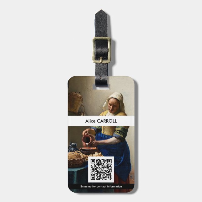 Johannes Vermeer - The Milkmaid - QR Code Luggage Tag (Front Vertical)