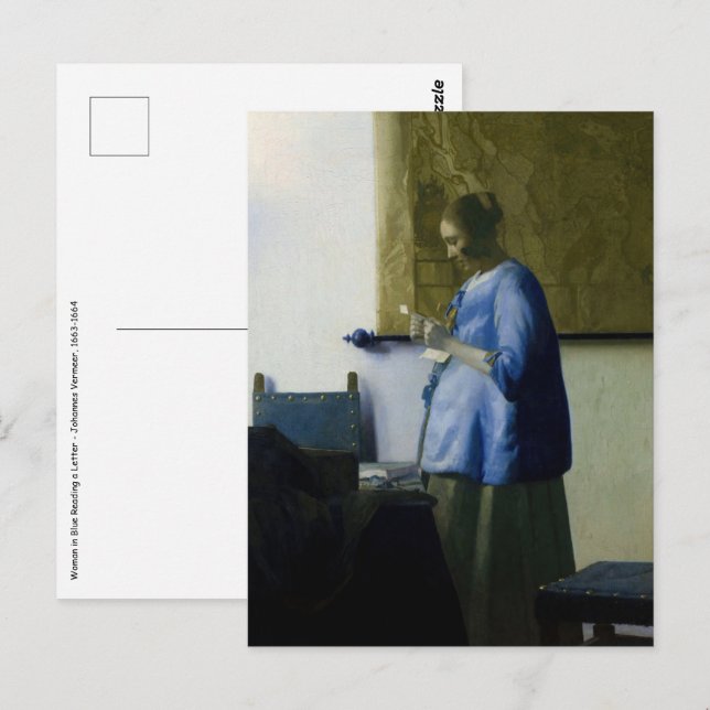 Johannes Vermeer - Woman in Blue Reading a Letter Postcard (Front/Back)