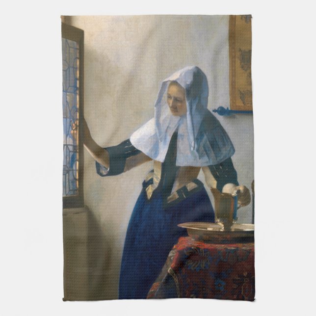 Johannes Vermeer - Woman with a Water Pitcher Tea Towel (Vertical)