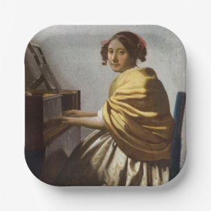 Johannes Vermeer - Young Woman Seated at Virginal Paper Plate