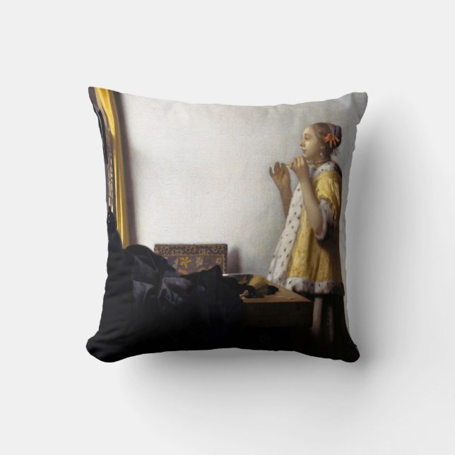 Johannes Vermeer - Young Woman with Pearl Necklace Cushion (Front)
