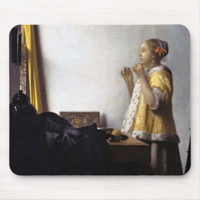 Johannes Vermeer - Young Woman with Pearl Necklace Mouse Mat (Front)