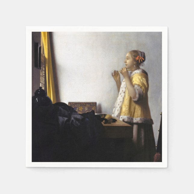 Johannes Vermeer - Young Woman with Pearl Necklace Napkin (Front)