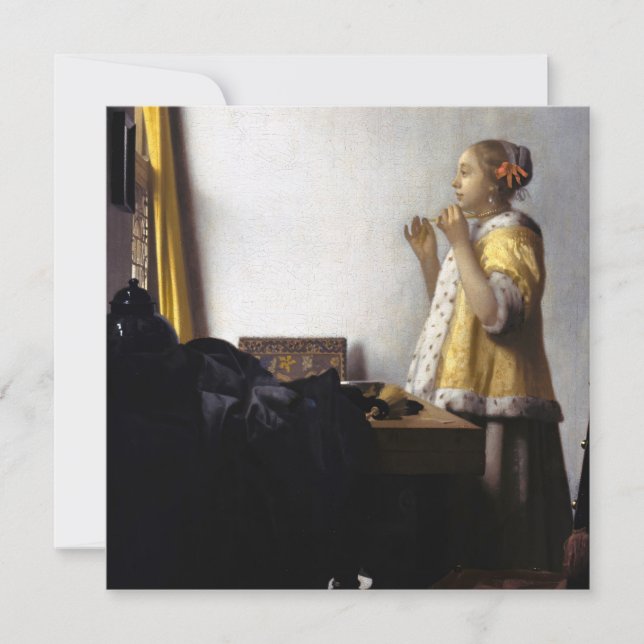 Johannes Vermeer - Young Woman with Pearl Necklace Thank You Card (Front)