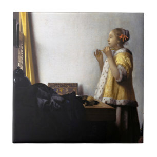 Johannes Vermeer - Young Woman with Pearl Necklace Tile