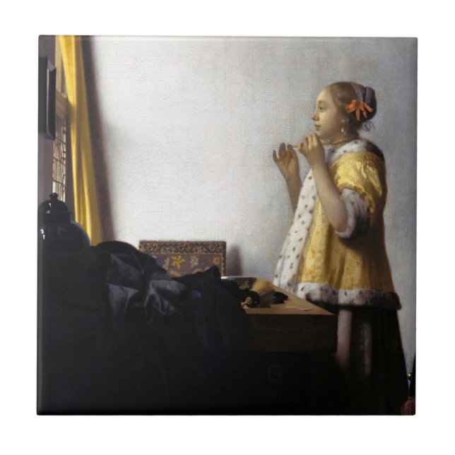 Johannes Vermeer - Young Woman with Pearl Necklace Tile (Front)