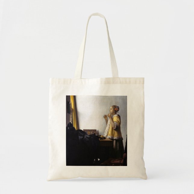 Johannes Vermeer - Young Woman with Pearl Necklace Tote Bag (Front)