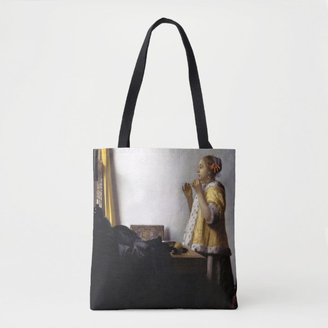Johannes Vermeer - Young Woman with Pearl Necklace Tote Bag (Front)