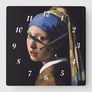 Johannes Vermeer's Girl with a Pearl Earring Square Wall Clock