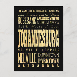 Johannesburg City of South Africa Typography Art Postcard