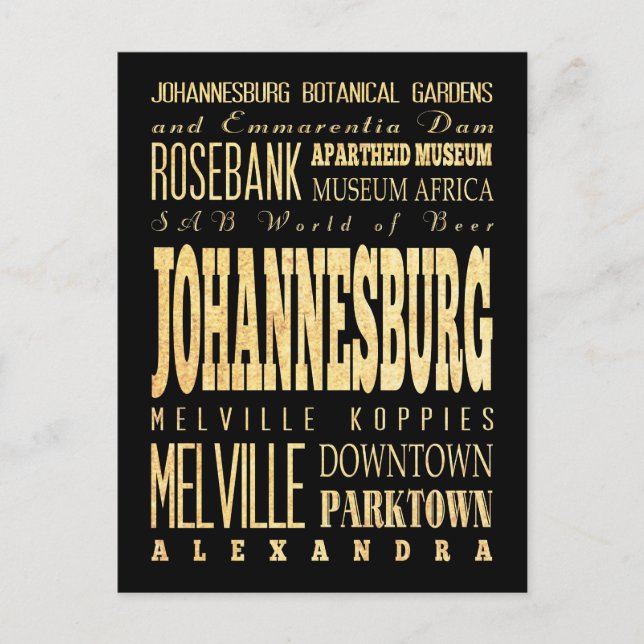 Johannesburg City of South Africa Typography Art Postcard (Front)
