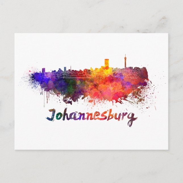 Johannesburg skyline in watercolor postcard (Front)