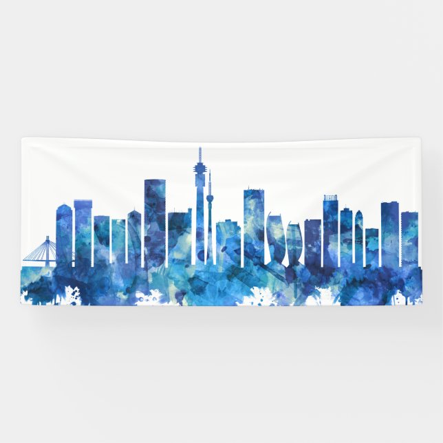 Johannesburg South Africa Skyline Blue Banner (Horizontal)