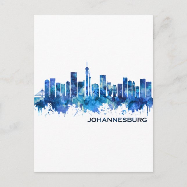 Johannesburg South Africa Skyline Blue Invitation Postcard (Front)