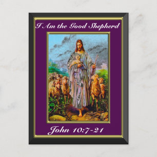 John 10:7-21 I Am the Good Shepherd Purple Frame Postcard