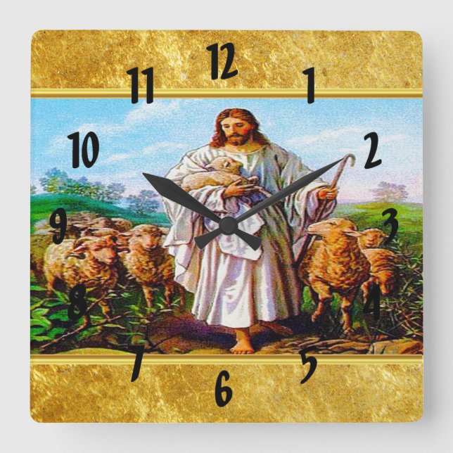 John 10:7-21 I Am the Good Shepherd Square Wall Clock (Front)