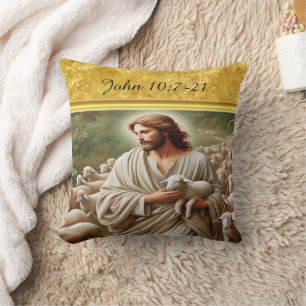 John 10:7 Peaceful Shepherd Scene Cushion