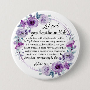 John 14:1-3 Bible Verse Purple Floral 7.5 Cm Round Badge