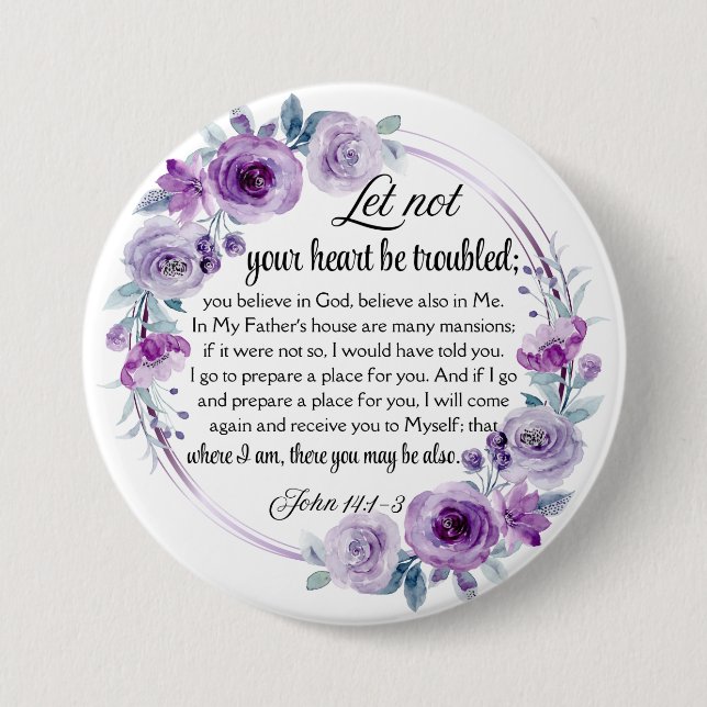 John 14:1-3 Bible Verse Purple Floral 7.5 Cm Round Badge (Front)