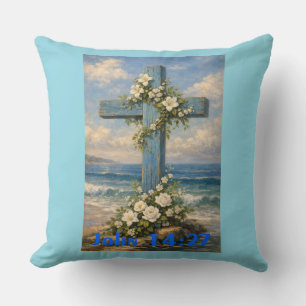 John 14:27 Beach Cross Throw Pillow