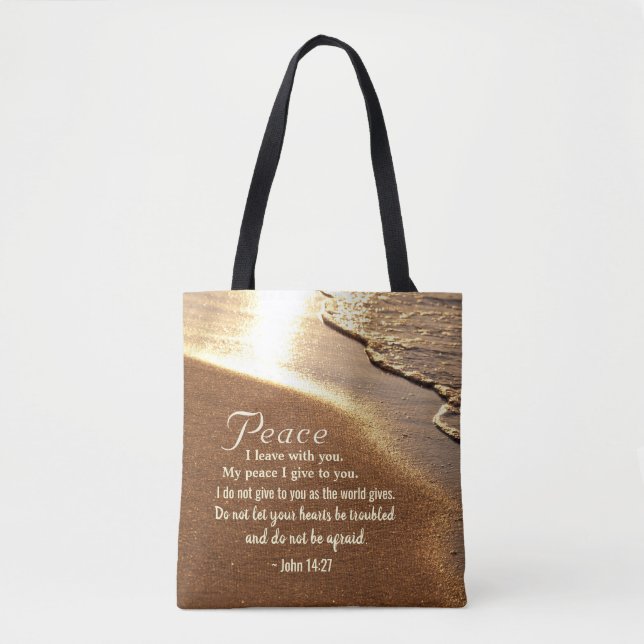 John 14:27 Jesus Words, "Peace I leave with you," Tote Bag (Front)