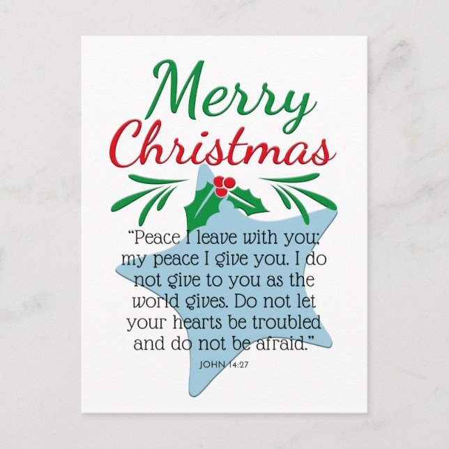 John 14:27 Merry Christmas Pastel Blue Star  Holiday Postcard (Front)