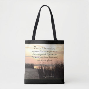 John 14:27 My peace I give to you, Bible Verse Tote Bag