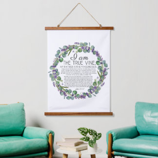 John 15:1-8 Eucalyptus Lavender Floral Scripture Hanging Tapestry