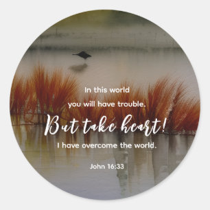 John 16:33 I have Overcome Bible Verse Christian Classic Round Sticker