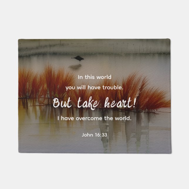 John 16:33 I have Overcome Bible Verse Christian Doormat (Front)